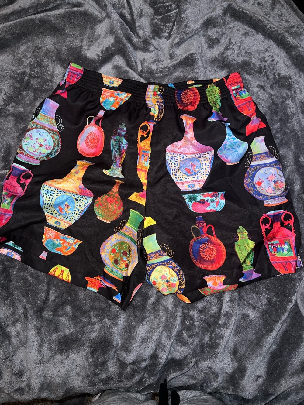 Versace Black Multicolor Vase Print Men's Shorts